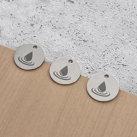 RVS sleutellabel actiemodel Ø30mm met logo - per 1 stuk
