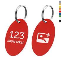 Kunststof sleutellabel met nummer, tekst en logo dubbelzijdig