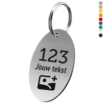 Kunststof sleutellabel met nummer, tekst en logo