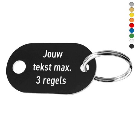 Sleutellabel smal ovaal met tekst en ophanggat - per stuk