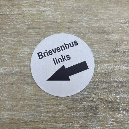 Aluminium deurbordje  PIJL naar links met jouw Tekst of jouw symbool Ø75mm met tape