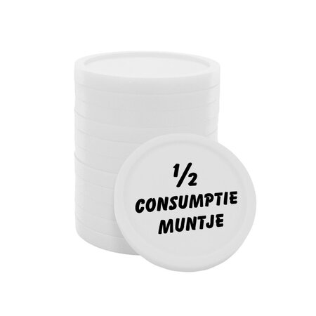 CombiCraft Consumptiemunten plastic met tekst '1/2 consumptie muntje' Ø23mm - per 100 stuks