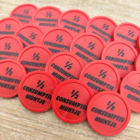 CombiCraft Consumptiemunten plastic met tekst '1/2 consumptie muntje' Ø23mm - per 100 stuks