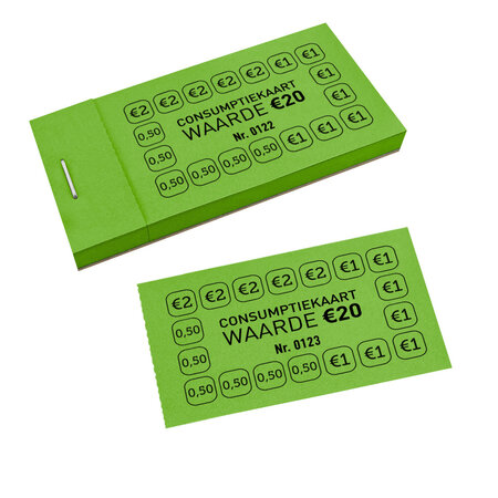 Papieren consumptiekaarten €20 in boekje - per boekje van 50 kaarten