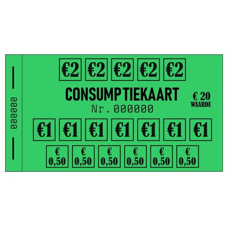 Restpartij Consumptiekaarten €20 120x70mm - per boekje van 50 kaarten