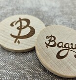Houten munten met eigen gravering Ø50mm - per 100 stuks