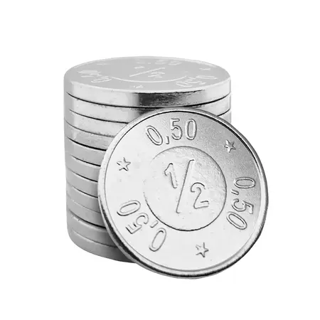 Staal vernikkelde winkelwagenmunten € 0,50 formaat - per 100 stuks