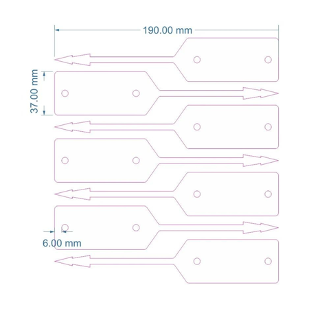 Blanco autolabel of werkplaatslabel met rattenstaart 190x37mm beschrijfbaar blauw - per 500 stuks