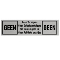 Zilver aluminium deurbordje Geen verkopers, geloofovertuigers enz.