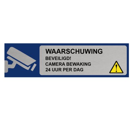 Aluminium deurbordje Waarschuwing camerabewaking 165 x 45 mm - per 1 stuk
