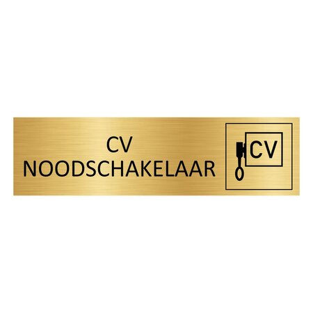 Goud aluminium deurbordje CV Noodschakelaar 165 x 45 mm - per 1 stuk