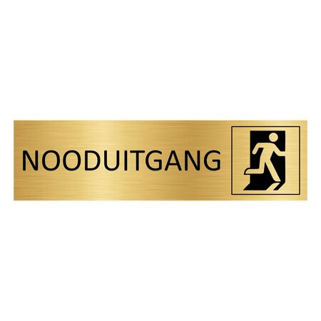 Goud aluminium deurbordje Nooduitgang nieuw met poppetje 165 x 45 mm - per 1 stuk