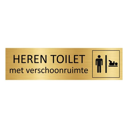 Goud aluminium deurbordje Heren toilet met verschoonruimte 165 x 45 mm - per 1 stuk