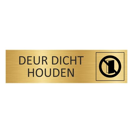 Goud aluminium deurbordje Deur dicht houden 165 x 45 mm - per 1 stuk