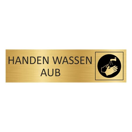 Goud aluminium deurbordje Handen wassen a.u.b. 165 x 45 mm - per 1 stuk