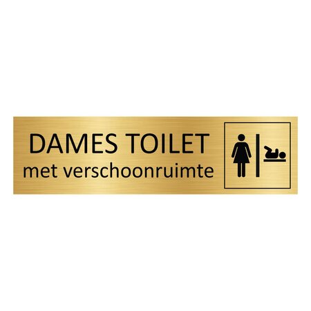 Goud aluminium deurbordje Dames toilet met verschoonruimte 165 x 45 mm - per 1 stuk
