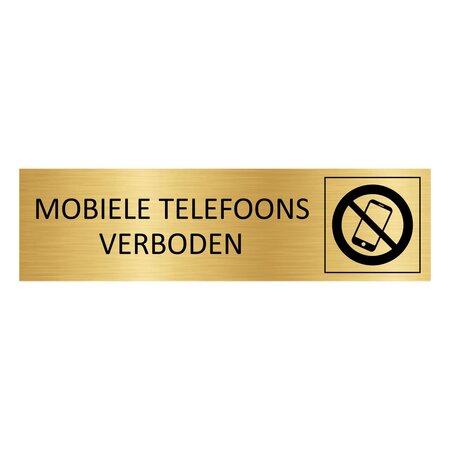 Goud aluminium deurbordje Mobiele telefoons verboden 165 x 45 mm - per 1 stuk