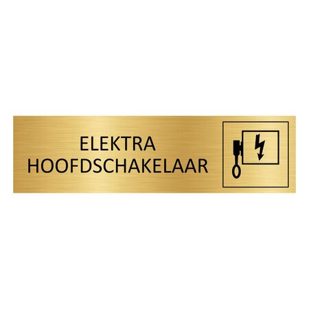 Goud aluminium deurbordje Elektra hoofdschakelaar 165 x 45 mm - per 1 stuk