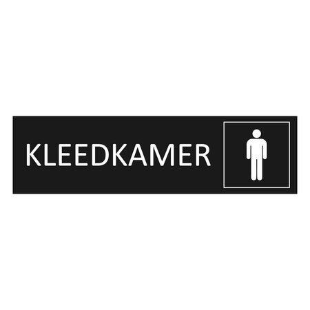 Zwart aluminium deurbordje Kleedkamer en een mannen symbool 165 x 45 mm - per 1 stuk