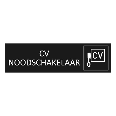 Zwart aluminium deurbordje CV Noodschakelaar 165 x 45 mm - per 1 stuk