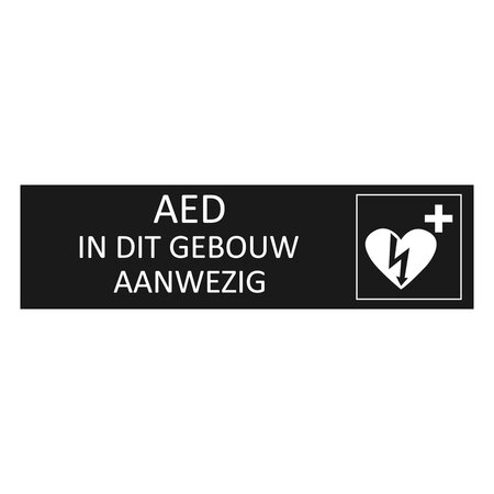 Zwart aluminium deurbordje AED in dit gebouw aanwezig 165 x 45 mm - per 1 stuk