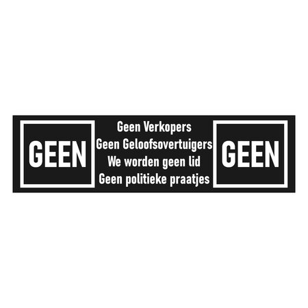 Zwart aluminium deurbordje Geen verkopers enz. 165 x 45 mm - per 1 stuk
