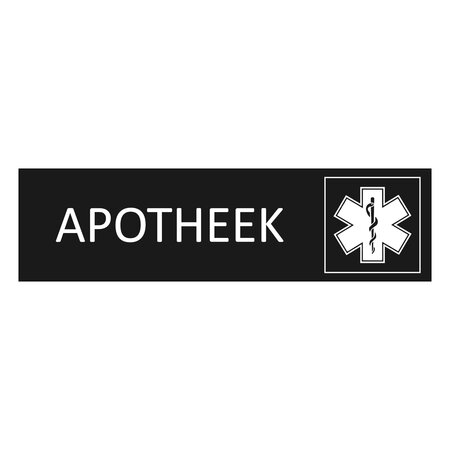 Zwart aluminium deurbordje Apotheek 165 x 45 mm - per 1 stuk