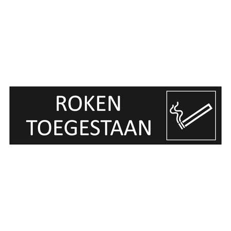 Zwart aluminium deurbordje Roken toegestaan 165 x 45 mm - per 1 stuk