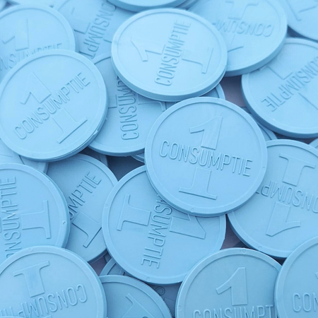 Reliëfmunten van gerecycled plastic met 1 consumptie Ø29mm - per 250 stuks