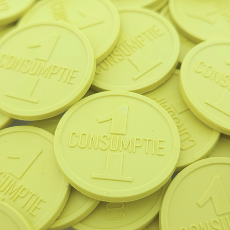 Reliëfmunten van gerecycled plastic met 1 consumptie Ø29mm - per 250 stuks