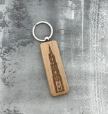Houten sleutelhanger rechthoek 27x80 mm met gravering - per 1 stuk