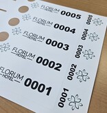 Sleufetiketten met eigen ontwerp en nummering 250x38mm met afscheurstrook - per 200 etiketten