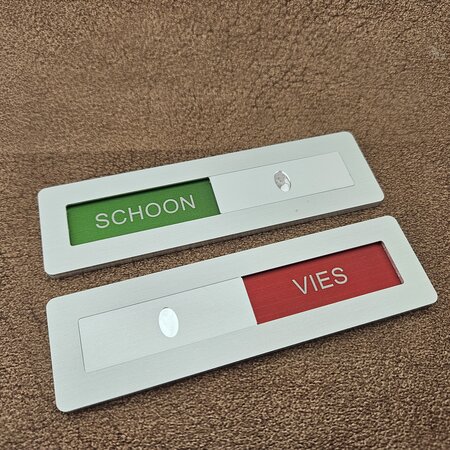 Aluminium schuifbordje Schoon - Vies 125x35mm met tape - per stuk