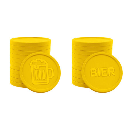 Plastic reliëfmunten met bier icoon en tekst Ø25mm - per 250 stuks