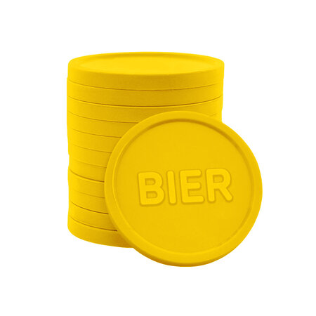 Plastic reliëfmunten met bier icoon en tekst Ø25mm - per 250 stuks