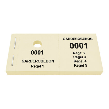 Garderobebonnen met 5 regels eigen tekst - per 1000 bonnen