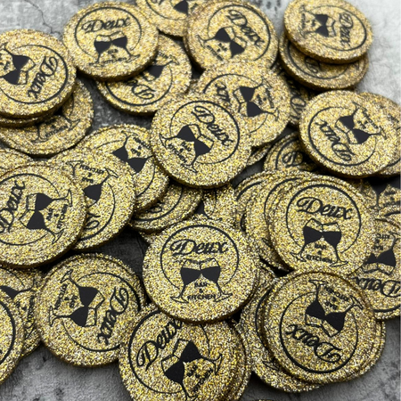 CombiCraft Plastic bedrukte glittermunten Ø29mm met jouw ontwerp - per 100 stuks