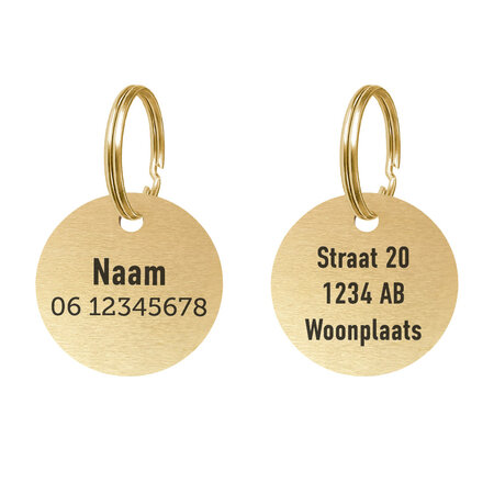 CombiCraft Hondenpenning messing Ø30mm met naam, telefoonnummer en tekst – per stuk