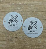Aluminium logo plaatje Ø50mm met jouw logo op zilverkleurig of wit aluminium gedrukt  2 gaatjes
