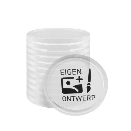 Transparante munten met jouw eigen bedrukking Ø25mm - per 100 stuks