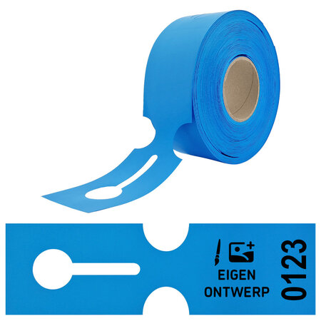 HDPE sleufetiketten 273,5x80mm met eigen ontwerp en nummering blauw - 100 etiketten