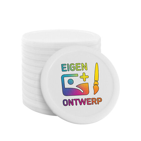 CombiCraft Plastic bedrukte munten met eigen ontwerp Ø28mm wit - per 100 stuks