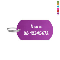 Aluminium ID tag 50x28mm met tekst en telefoonnummer