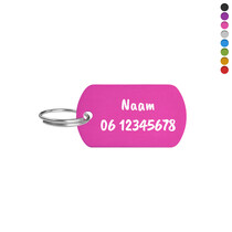 Aluminium ID tag 38x22mm met tekst en telefoonnummer