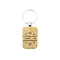 Houten sleutelhanger kleine rechthoek met logo