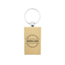 Houten sleutelhanger middel rechthoek met logo