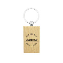 Houten sleutelhanger middel rechthoek met logo