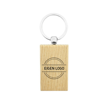 CombiCraft Houten sleutelhanger middel rechthoek 32x51mm met logo - per stuk