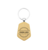 CombiCraft Houten sleutelhanger hexagon 35x48mm met logo - per stuk