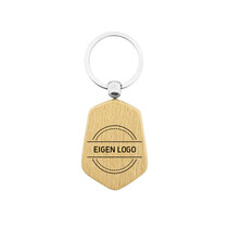 Houten sleutelhanger hexagon met logo